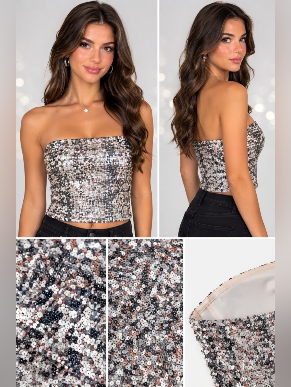 Sparkly Sequin Tube Top Party Clubwear Glitter Glamorous Crop Top Women Chic